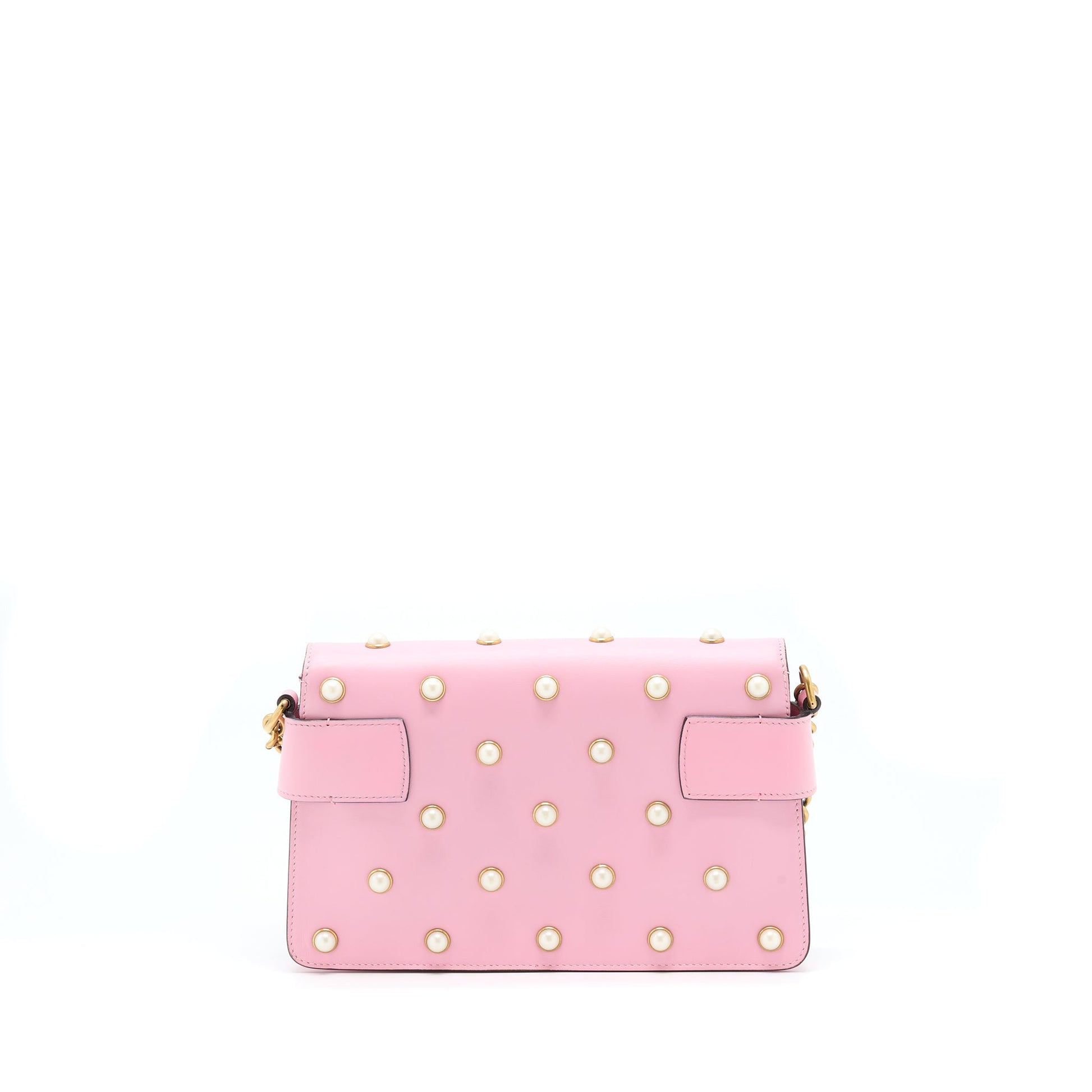 Gucci Pearl Studded Broadway Bee Shoulder Bag Pink Mini