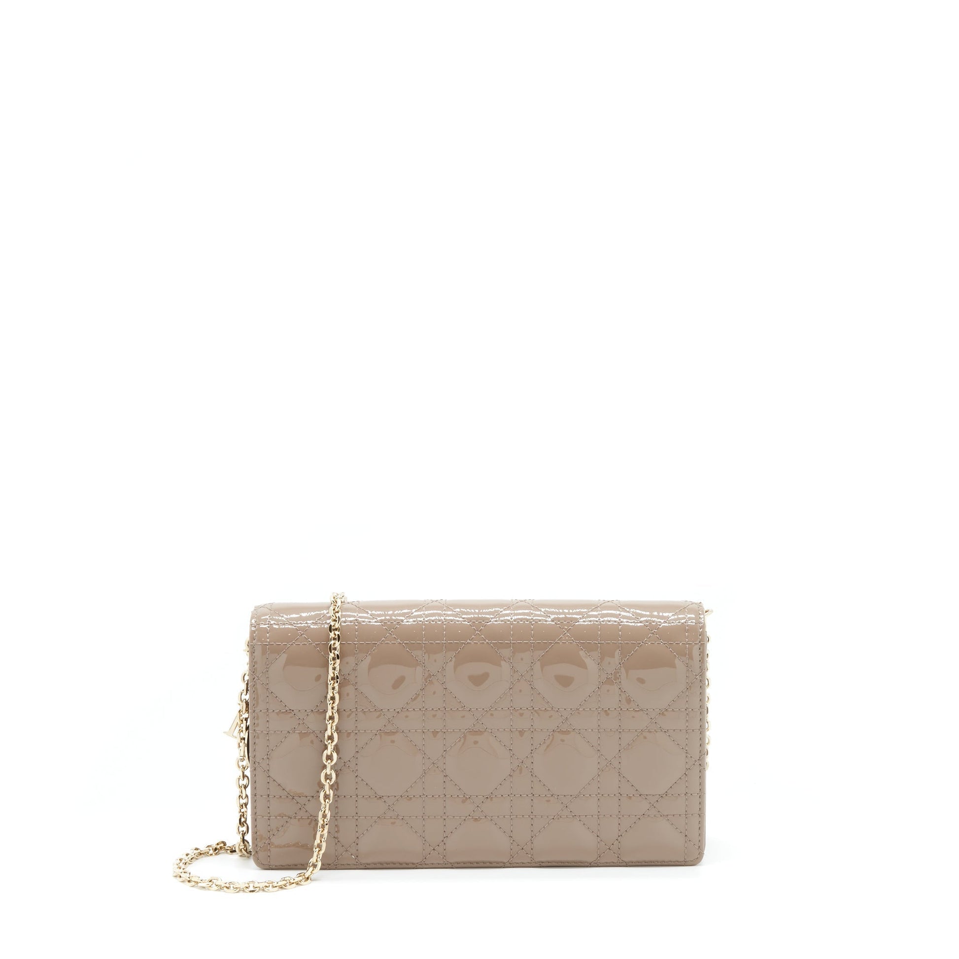 Dior Lady Pouch Patent Calfskin Warm Taupe Handbag Travel Bag