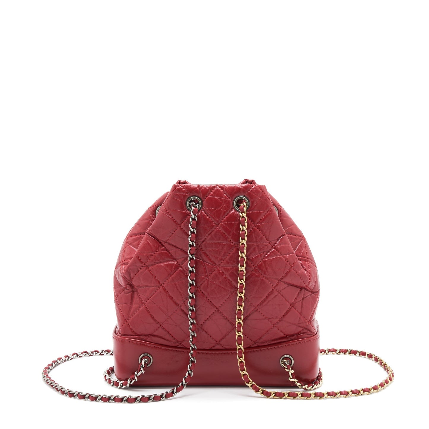 Chanel Gabrielle Backpack Aged Calfskin Ruthenium Sliver Red Gold Small