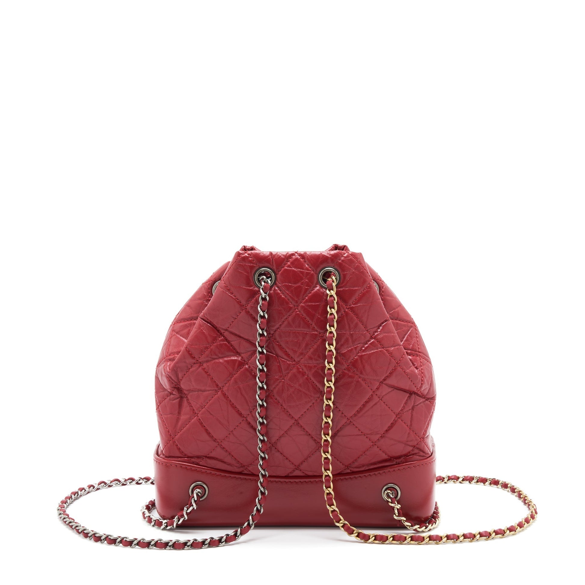 Chanel Gabrielle Backpack Aged Calfskin Ruthenium Sliver Red Gold Small