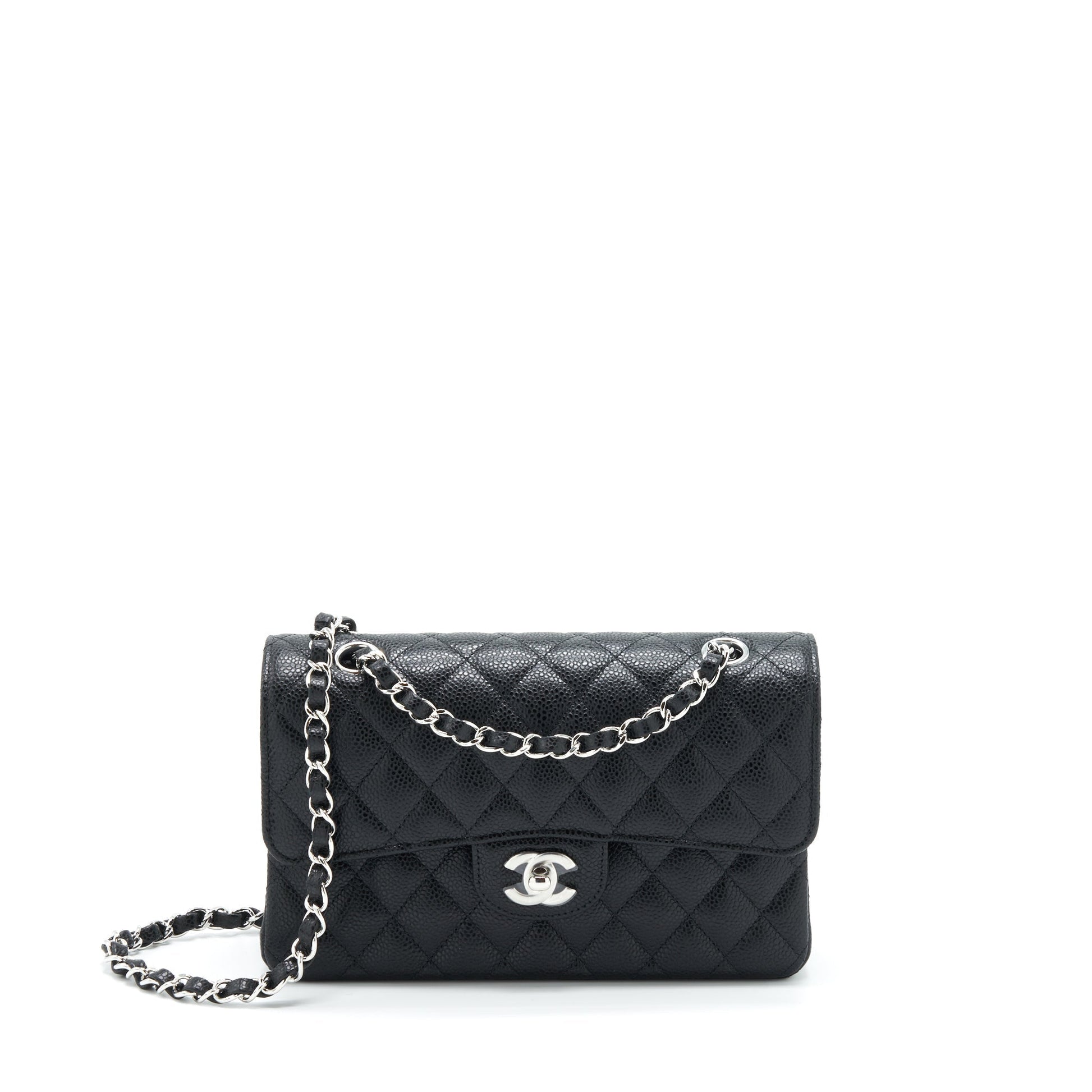 Chanel Classic Double Flap Caviar SHW Microchip Black Small Shoulder Bag
