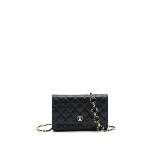 Chanel 21A Coco letter on Caviar GHW Black Wallet Case