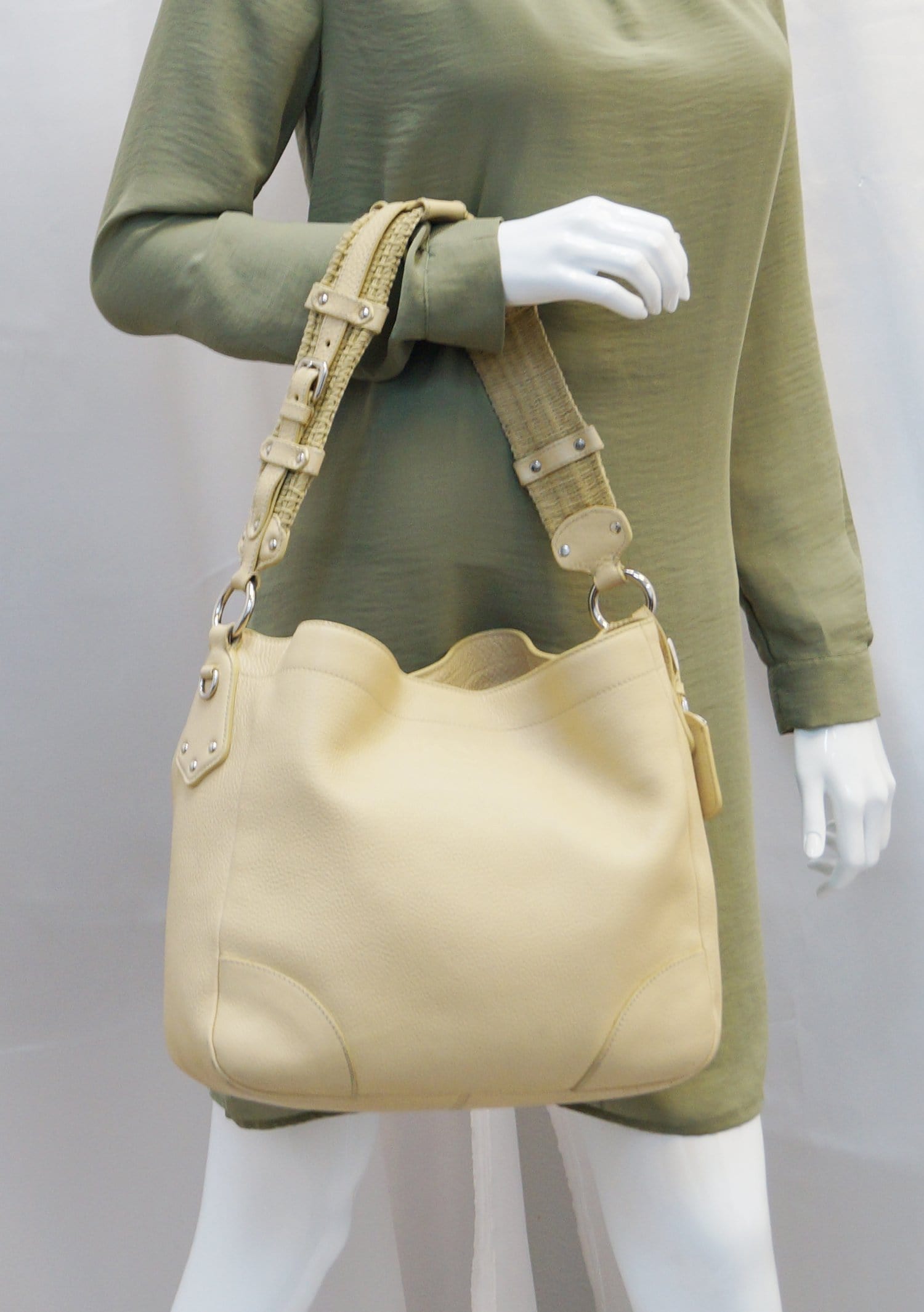 Prada Daino Hobo Shoulder Bag Leather Cream