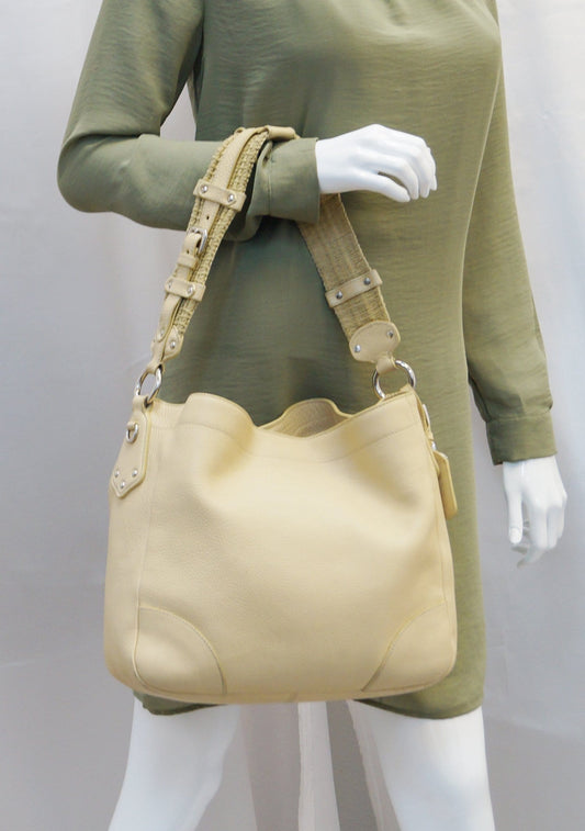 Prada Daino Hobo Shoulder Bag Leather Cream