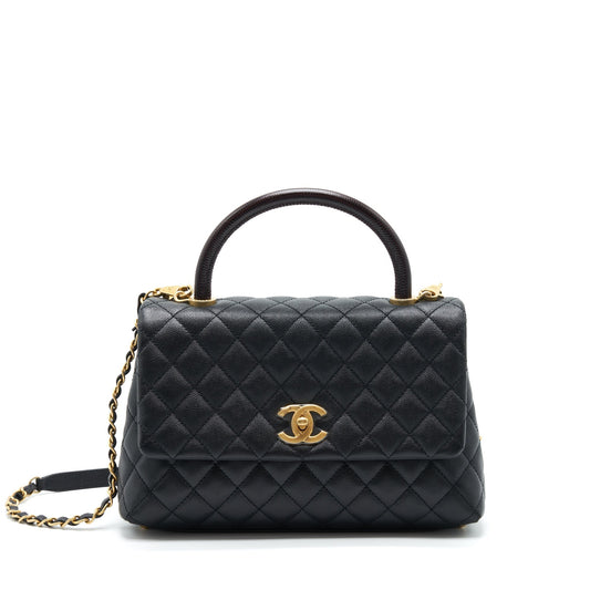 Chanel Coco Handle Lizard Embossed Handle Caviar Black Handbag