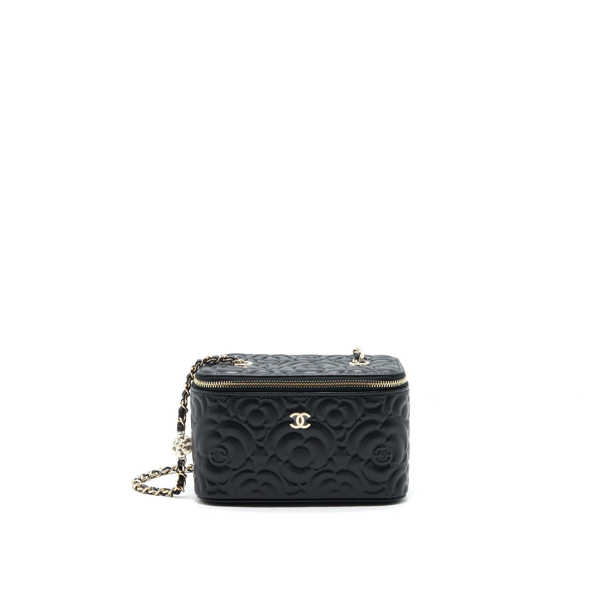 Chanel Camellia Long vanity chains lambskin LGHW Black Handbag