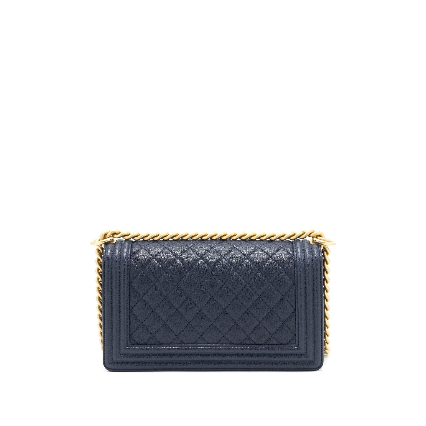 Chanel Boy Grained Navy Calfskin Brushed GHW Handbag