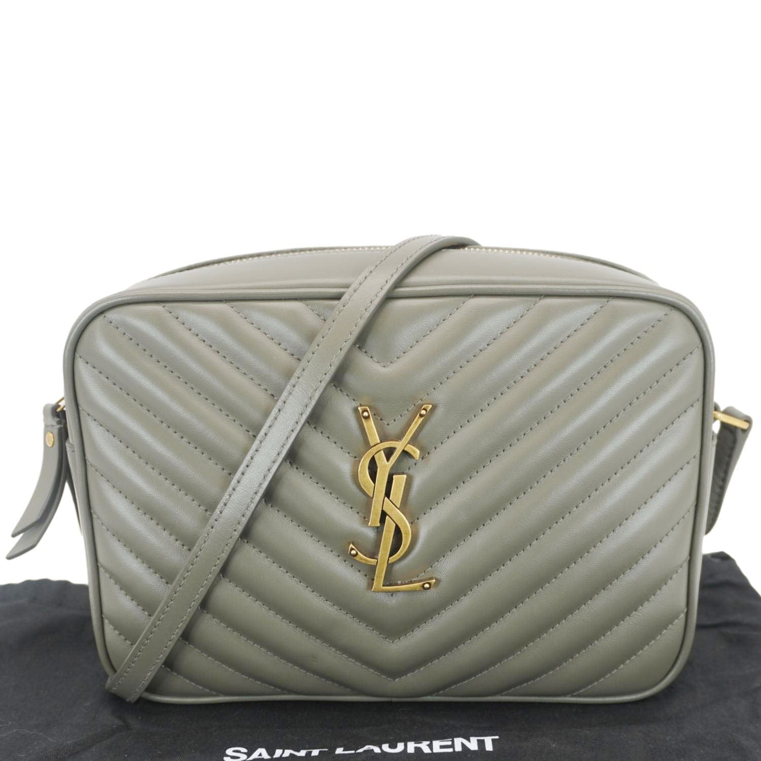 YSL Saint Laurent Yves Lou Camera Shoulder Bag Leather Monogram Gray