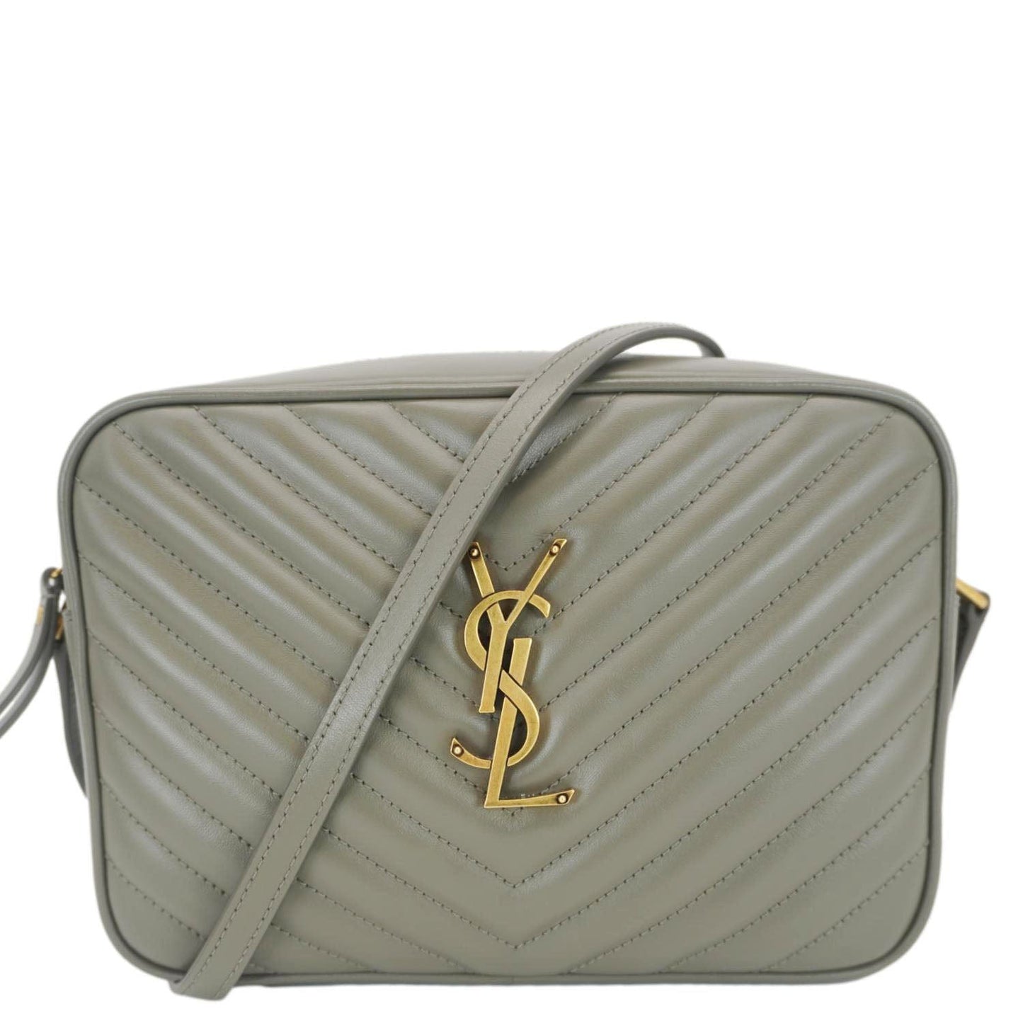 YSL Saint Laurent Yves Lou Camera Shoulder Bag Leather Monogram Gray