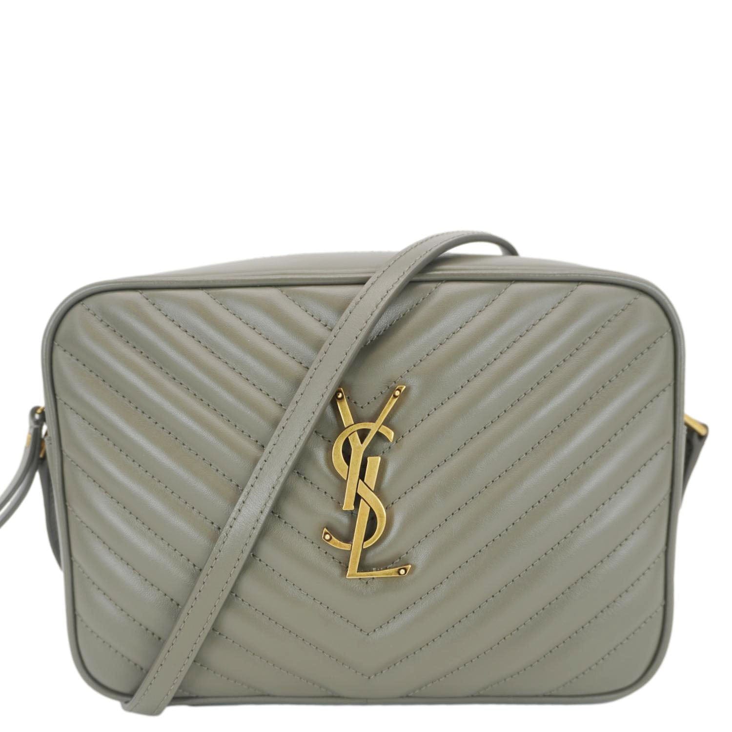 YSL Saint Laurent Yves Lou Camera Shoulder Bag Leather Monogram Gray