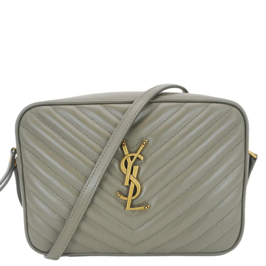 YSL Saint Laurent Yves Lou Camera Shoulder Bag Leather Monogram Gray