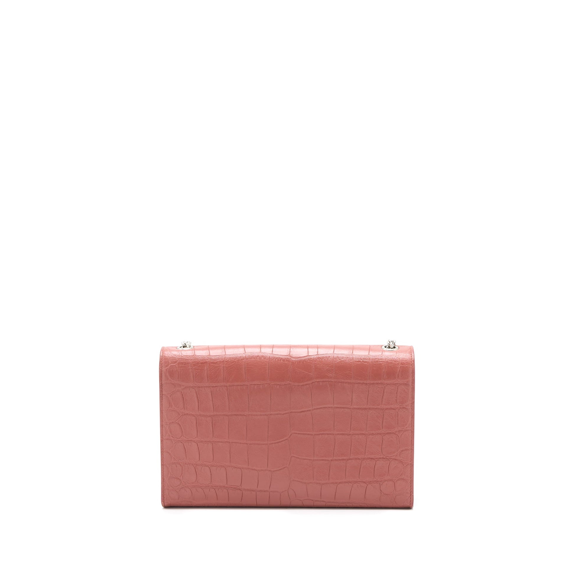 YSL Saint Laurent Saint Laurent Kate Crocodile Embossed Calfskin Travel Pink Medium Travel Bag