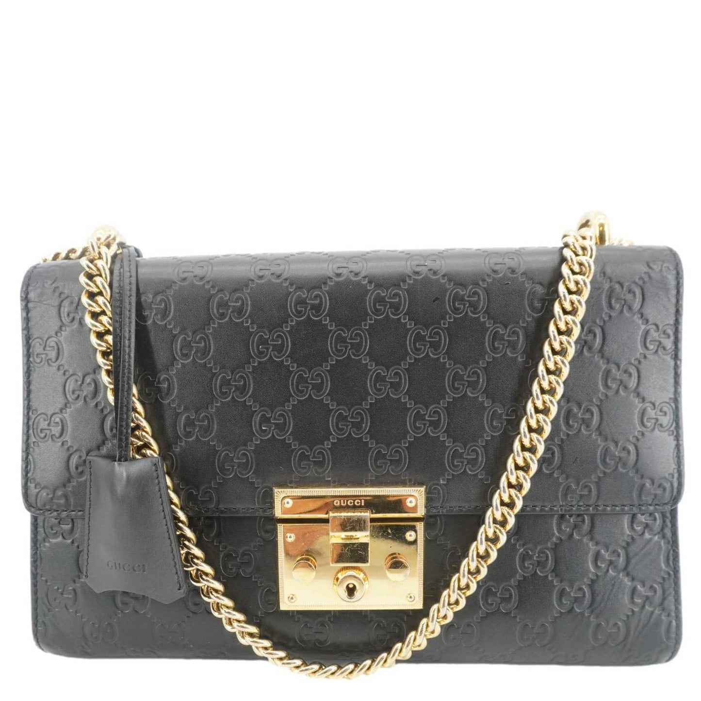 Gucci Padlock Chain Shoulder Bag Leather Black