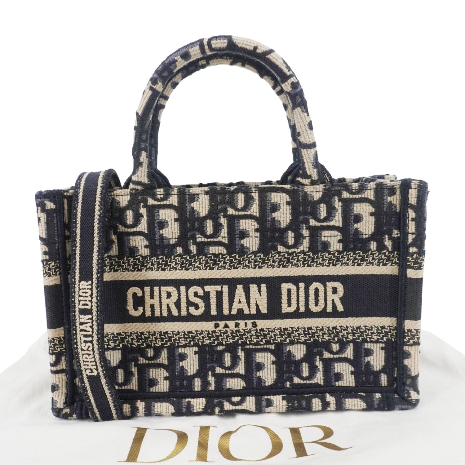 Dior Book Oblique Embroidery Shoulder Bag Canvas Blue