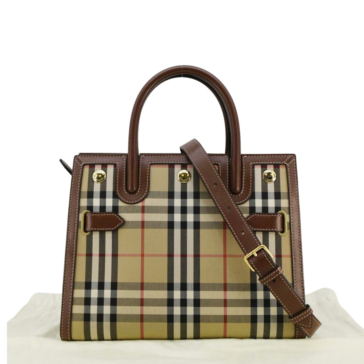 Burberry Luxury Title Check Two Handle Shoulder Bag Canvas Brown Mini
