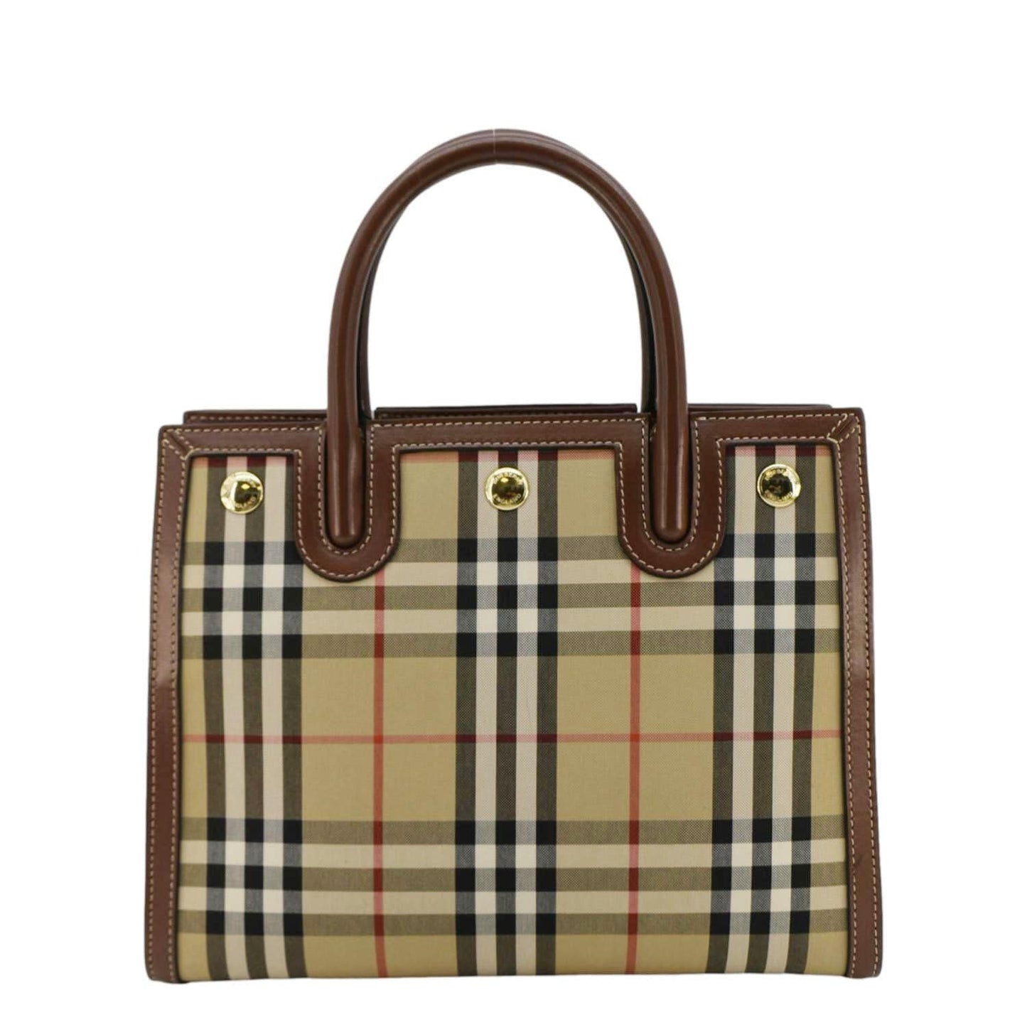 Burberry Luxury Title Check Two Handle Shoulder Bag Canvas Brown Mini