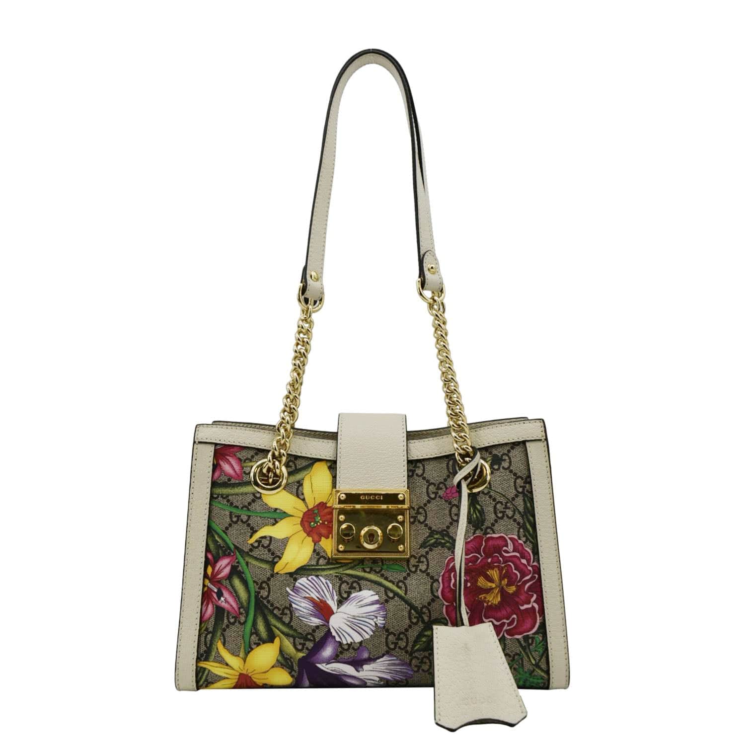 Gucci Padlock Flora Supreme Shoulder Bag Canvas Beige