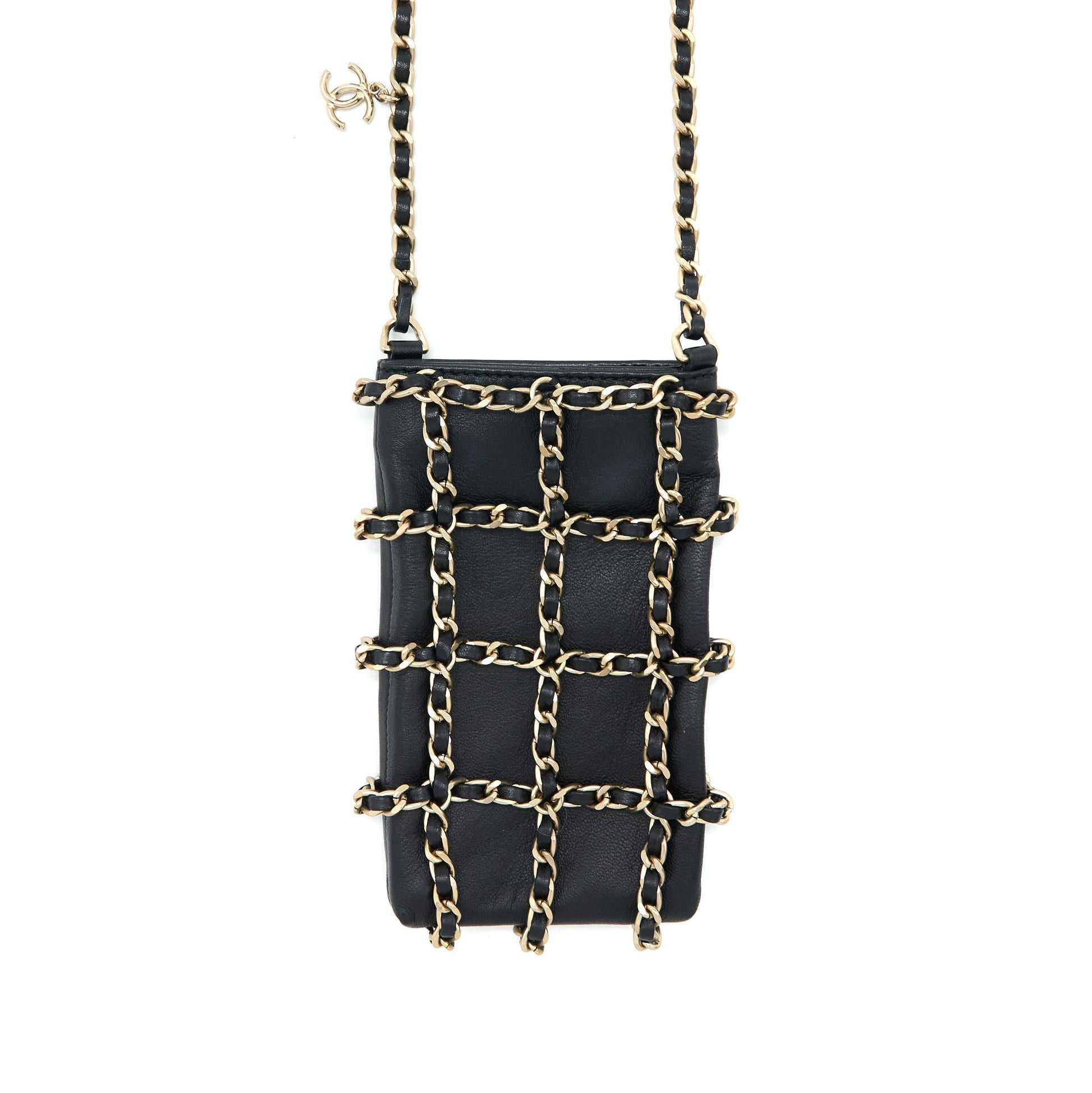 Chanel Phone Lambskin LGHW Black Handbag