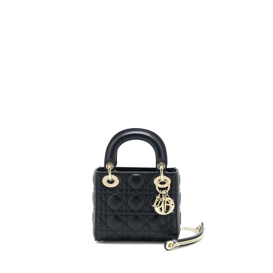 Dior Lady Lambskin Handbag Black Mini Travel Bag