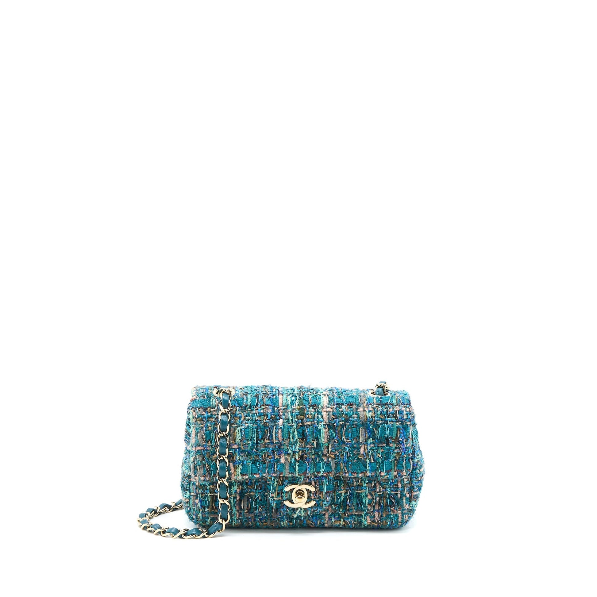Chanel Rectangular Flap Tweed LGHW Multicolor Green Shoulder Bag