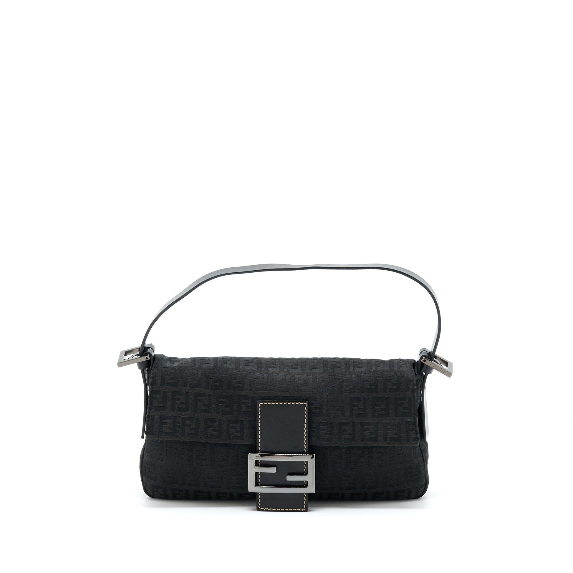 Fendi Zucca Baguette With Hardware Handbag Canvas Black Silver Shoulder Bag