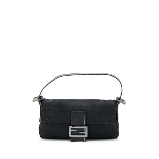 Fendi Zucca Baguette With Hardware Handbag Canvas Black Silver Shoulder Bag