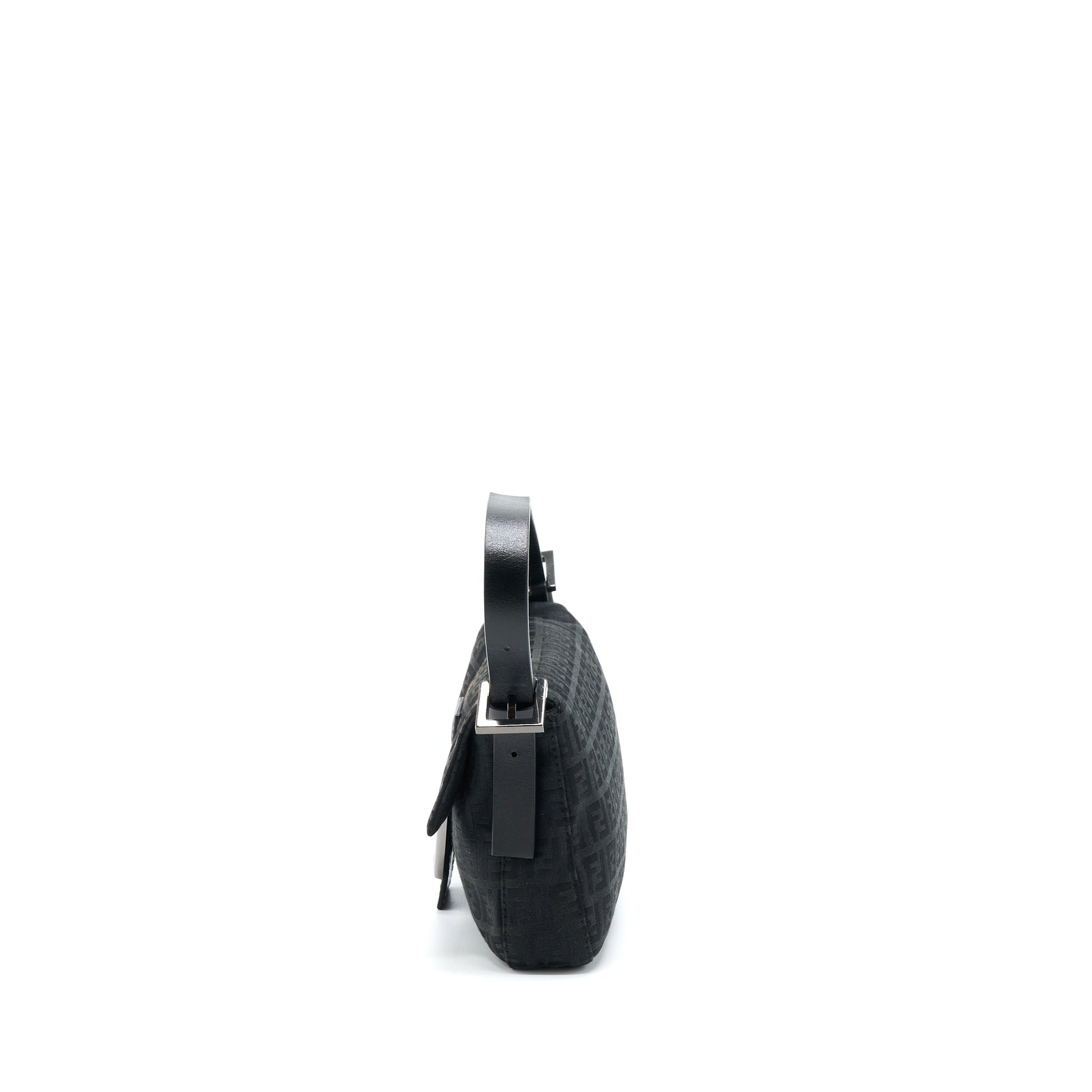 Fendi Zucca Baguette With Hardware Handbag Canvas Black Silver Shoulder Bag