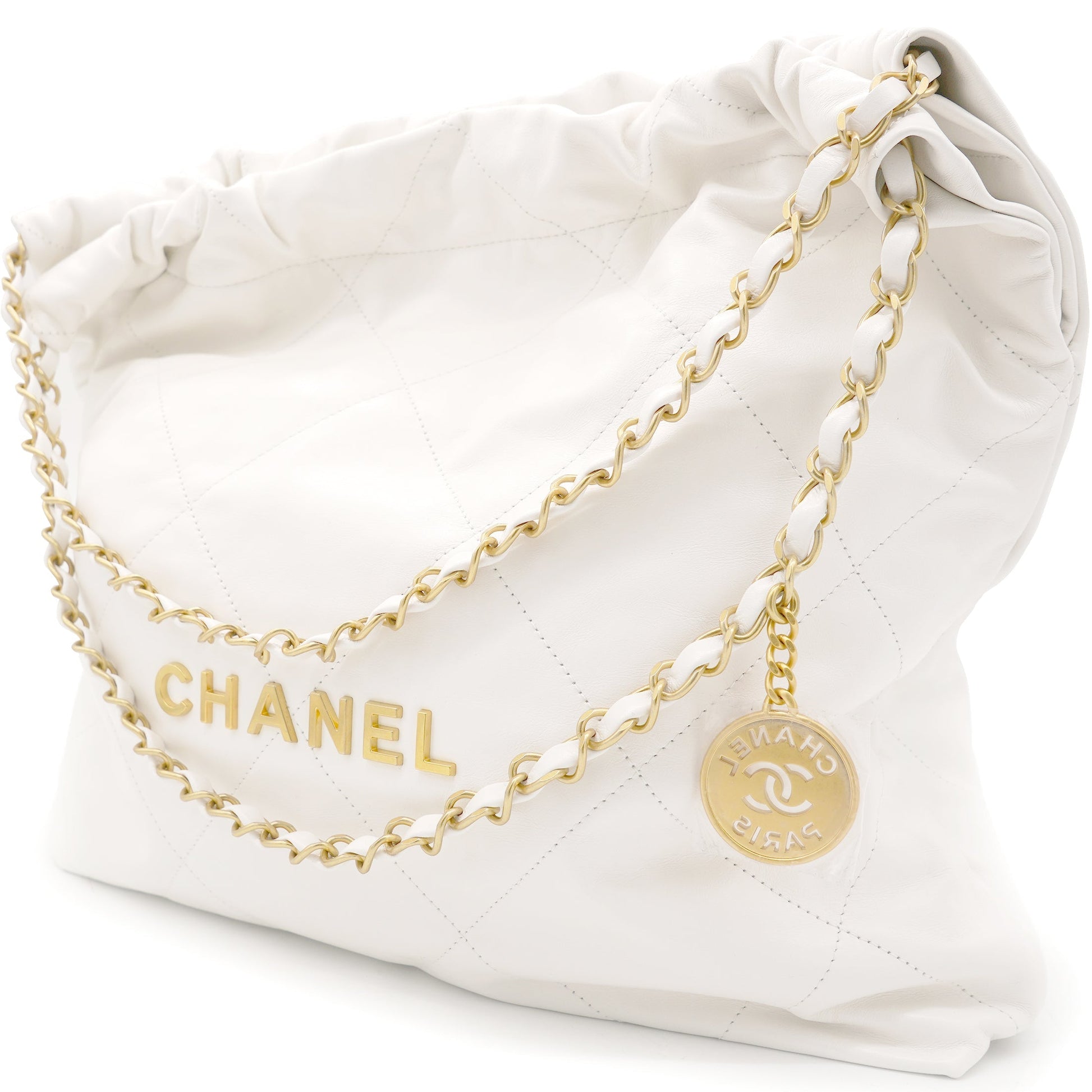 Shiny Calfskin Quilted Small Chanel 22 White