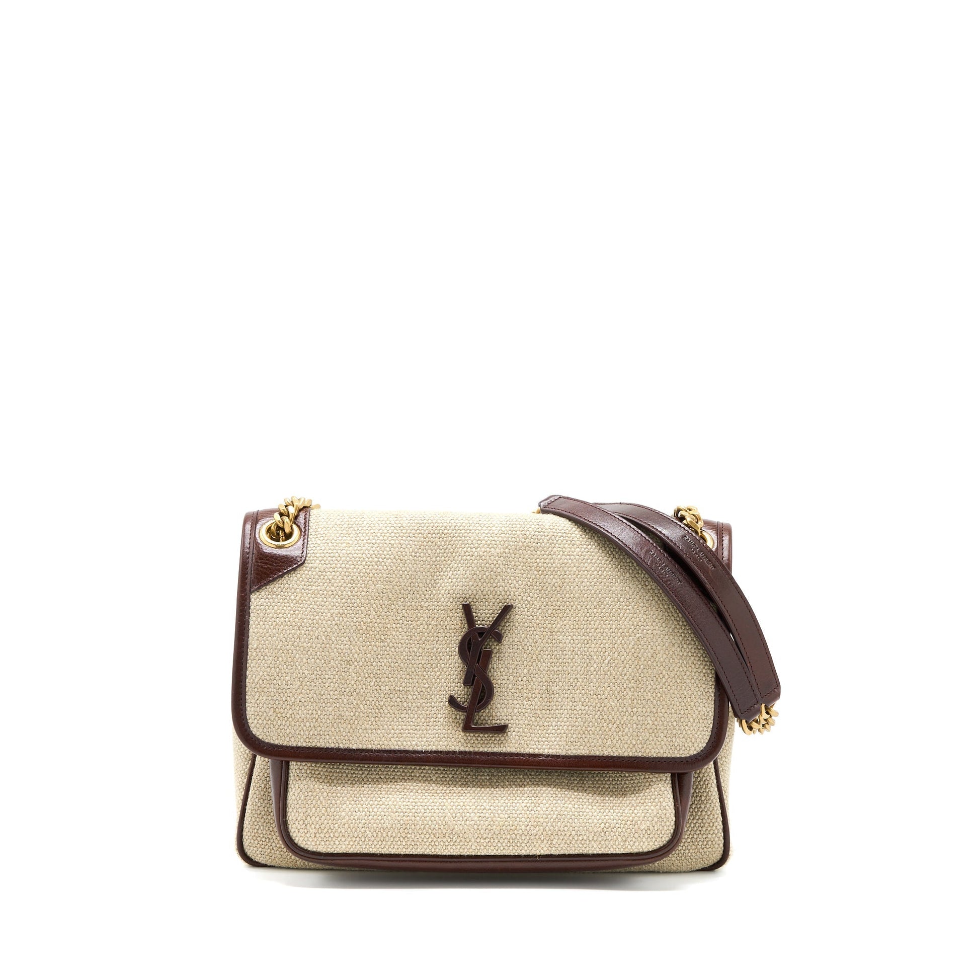YSL Saint Laurent Saint Laurent Niki Purse Trimmed Linen Travel Canvas Brown Travel Bag