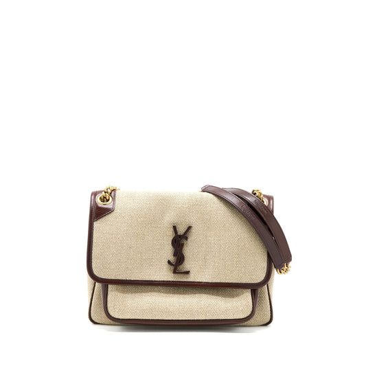 YSL Saint Laurent Saint Laurent Niki Purse Trimmed Linen Travel Canvas Brown Travel Bag