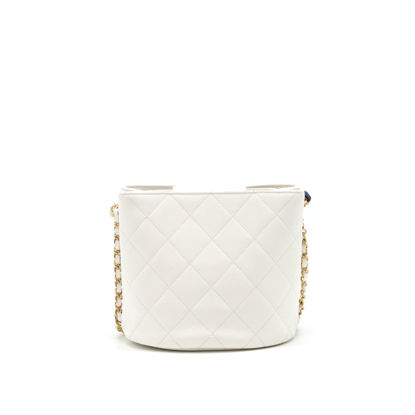Chanel Bucket Handle Caviar GHW White Beige Small Bucket Bag