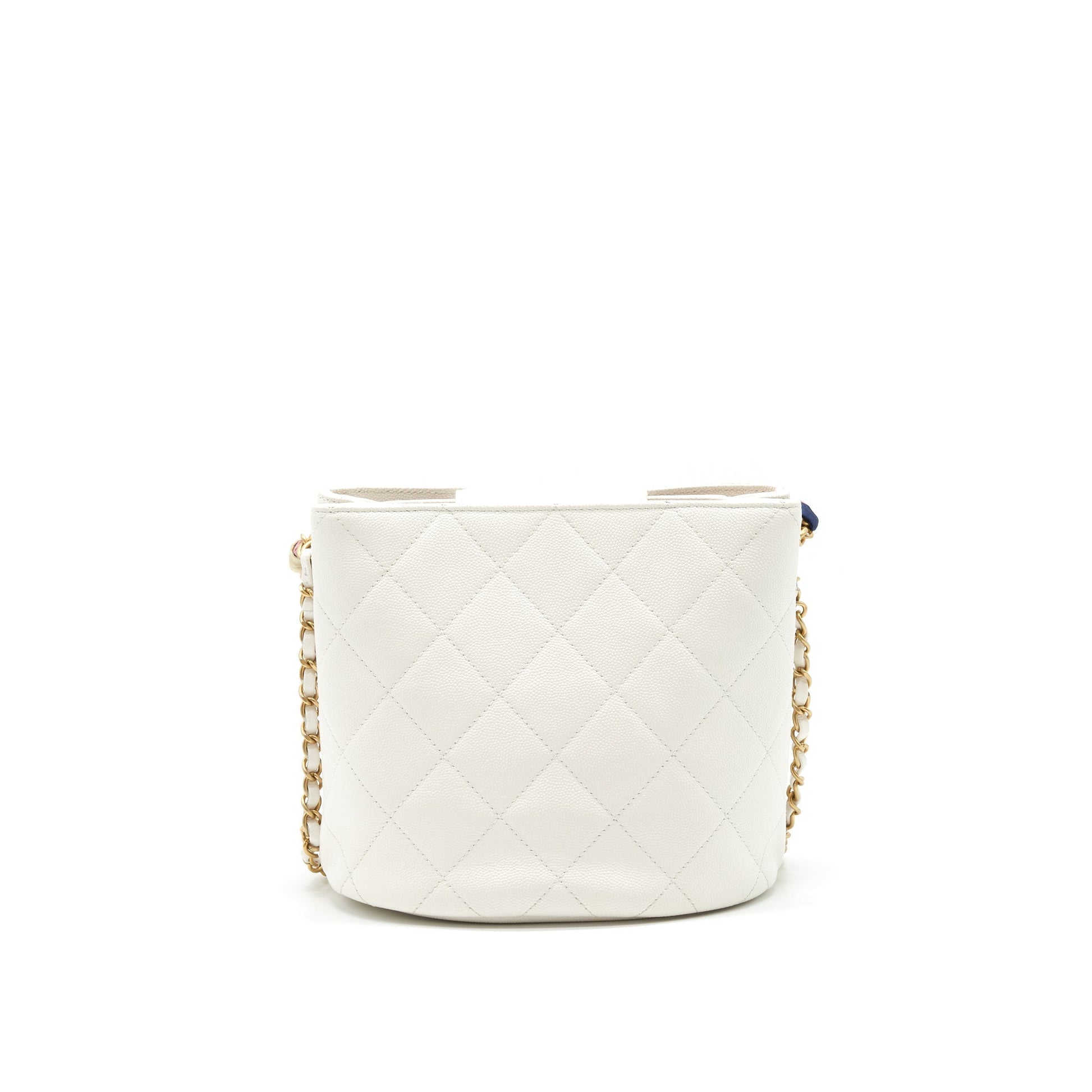 Chanel Bucket Handle Caviar GHW White Beige Small Bucket Bag