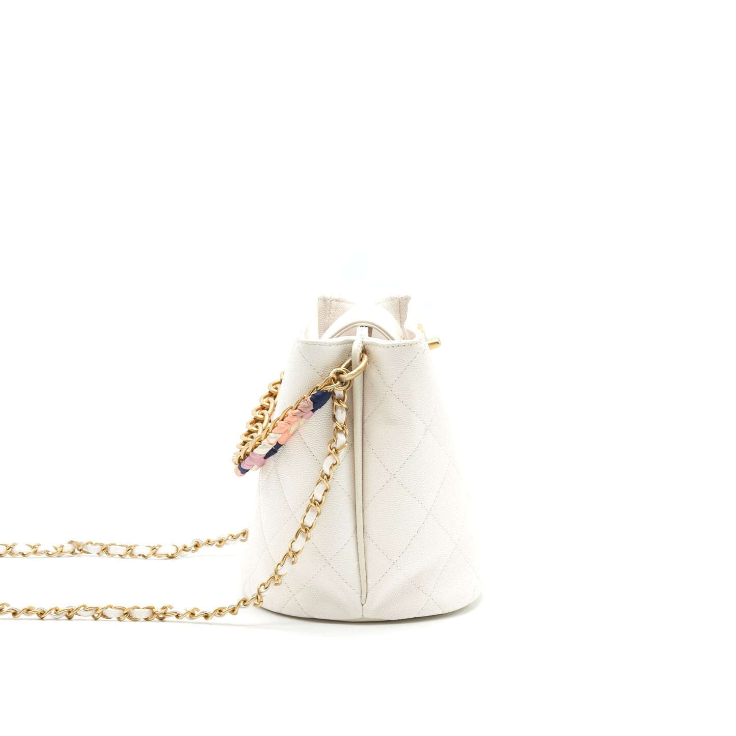 Chanel Bucket Handle Caviar GHW White Beige Small Bucket Bag