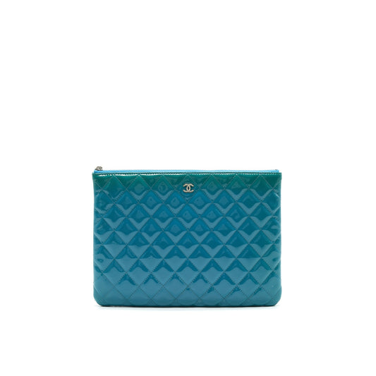 Chanel QUILTED PATENT Blue Leather Clutch Bag