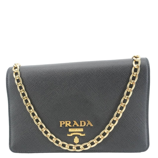 Prada Lux Crossbody Bag Saffiano Black Chain