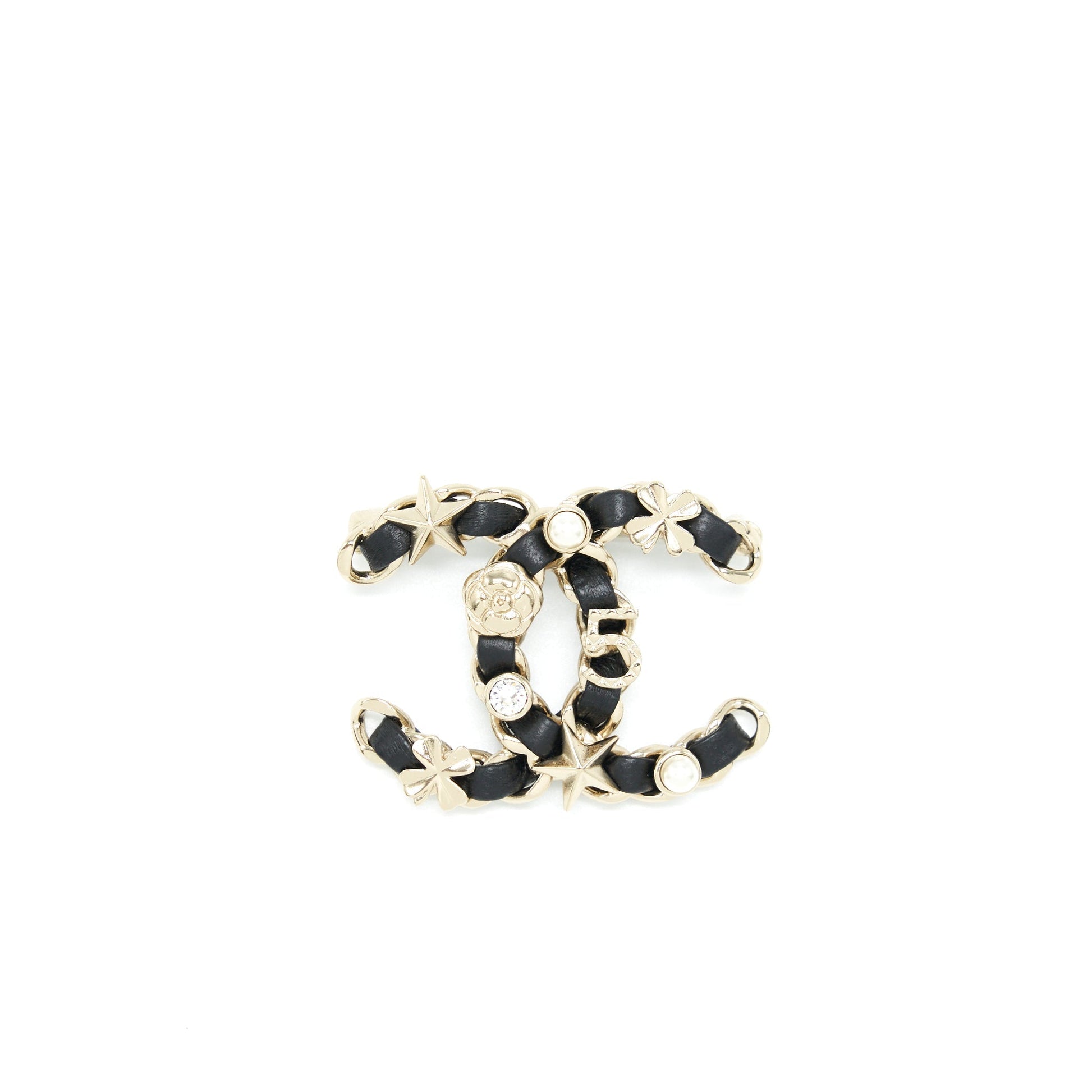 Chanel 22S CC Logo Brooch Charm LGHW Black Key Chain