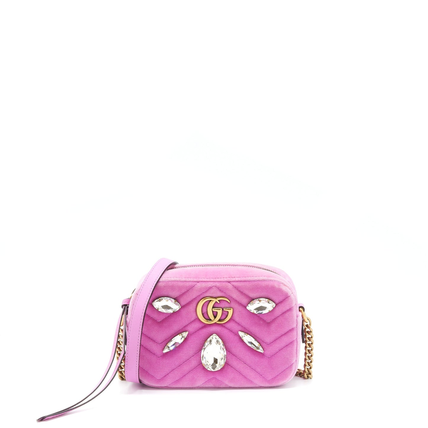 Gucci Marmont Camera Bag Velvet With Crystal Pink Travel Bag
