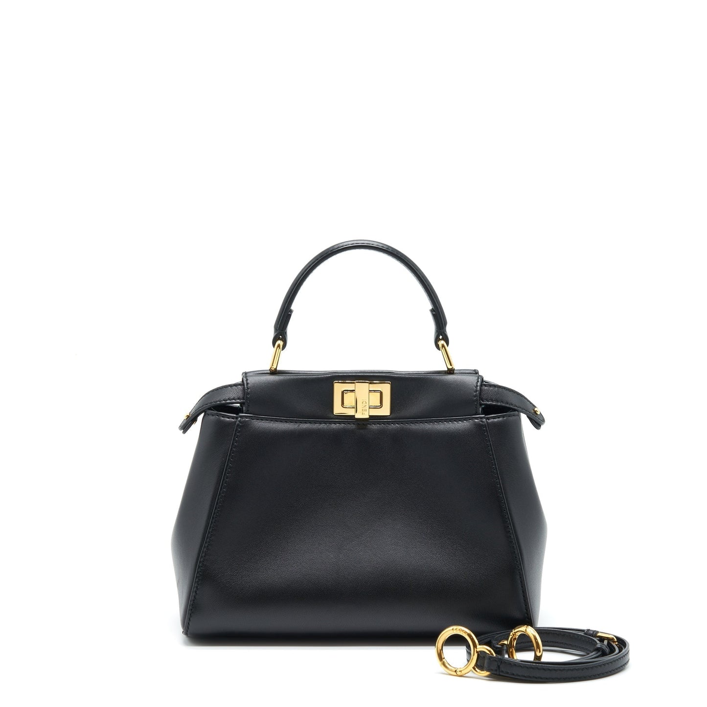 Fendi Peekaboo Handbag Lambskin Black Mini Travel Bag Lambskin Black Ghw