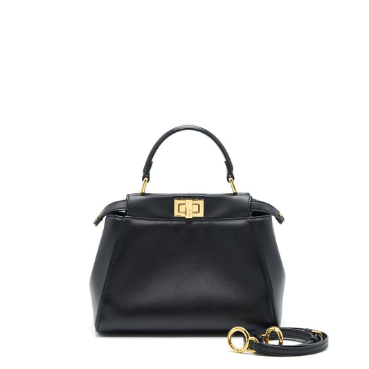 Fendi Peekaboo Handbag Lambskin Black Mini Travel Bag Lambskin Black Ghw