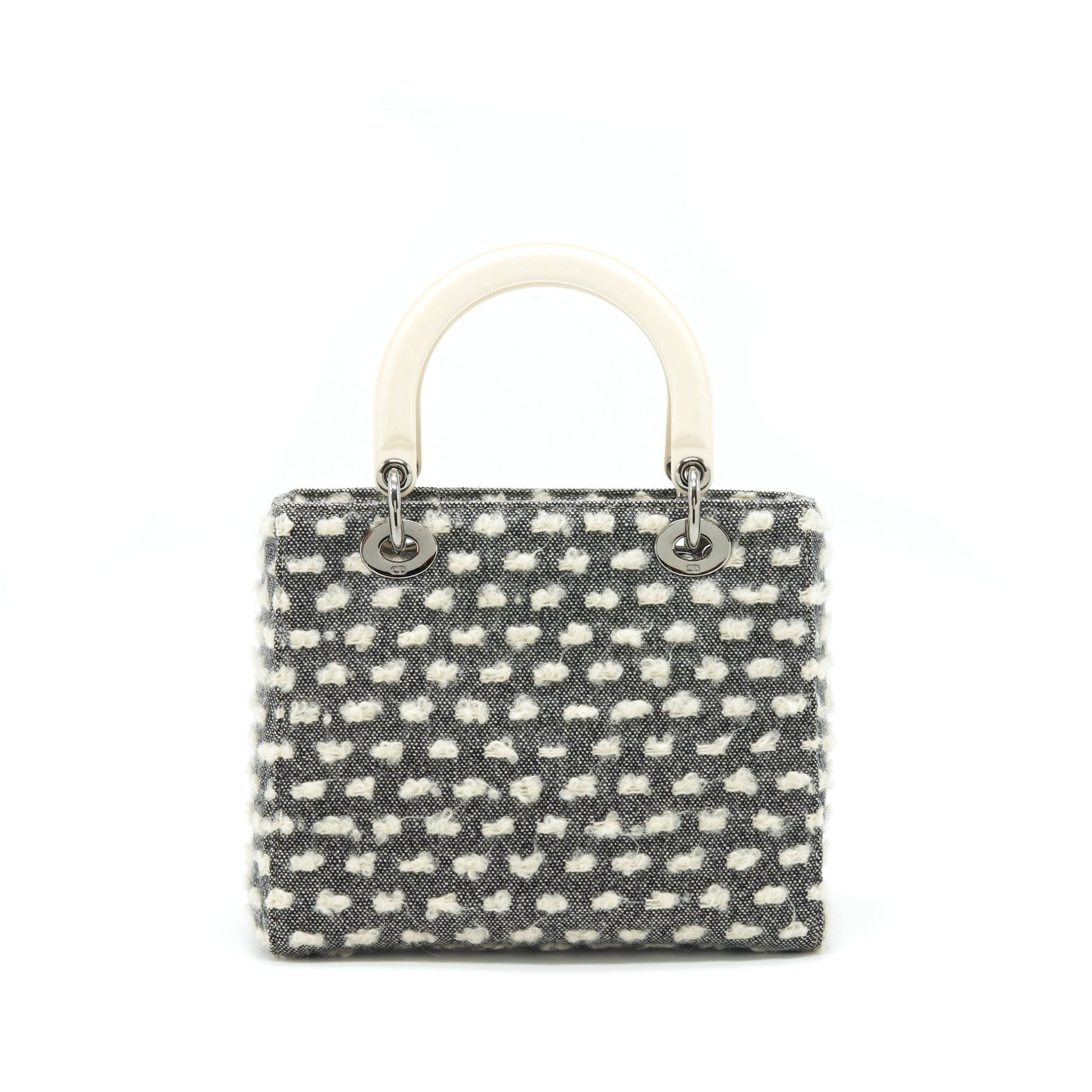 Dior Lady Cotton Design Grey Handbag White Medium Travel Bag