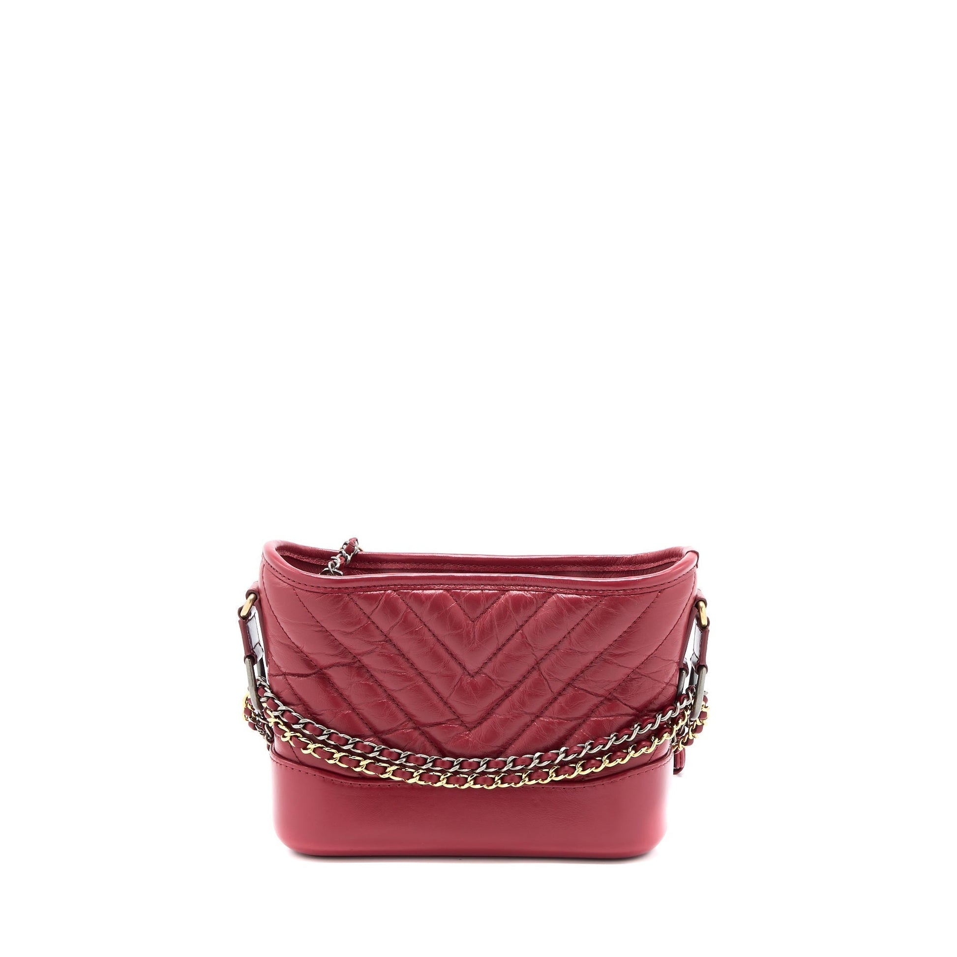 Chanel Gabrielle Hobo Chevron Calfskin Hardware Multicolour Red Small Shoulder Bag