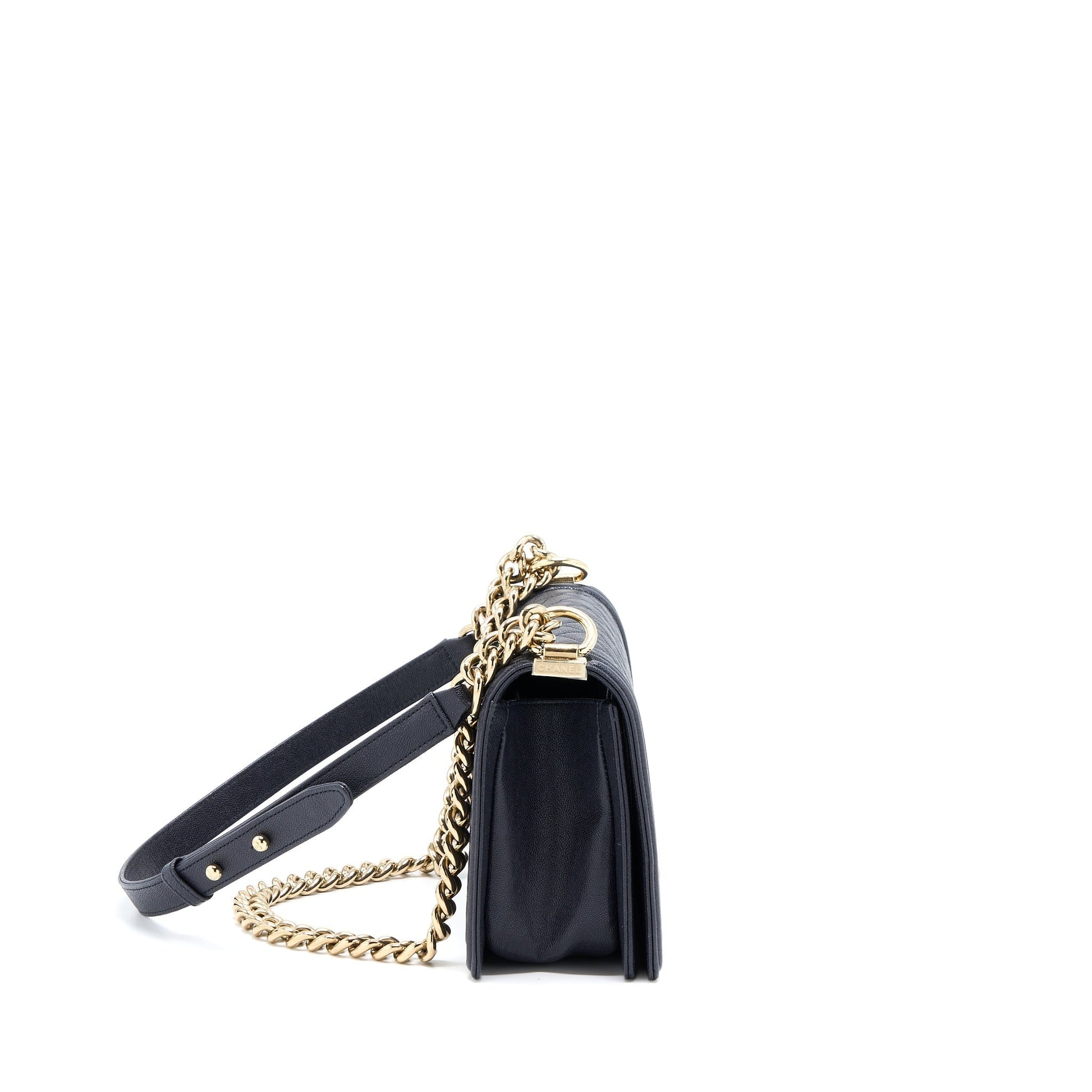 Chanel Boy Grained Calfskin Dark LGHW Blue Handbag