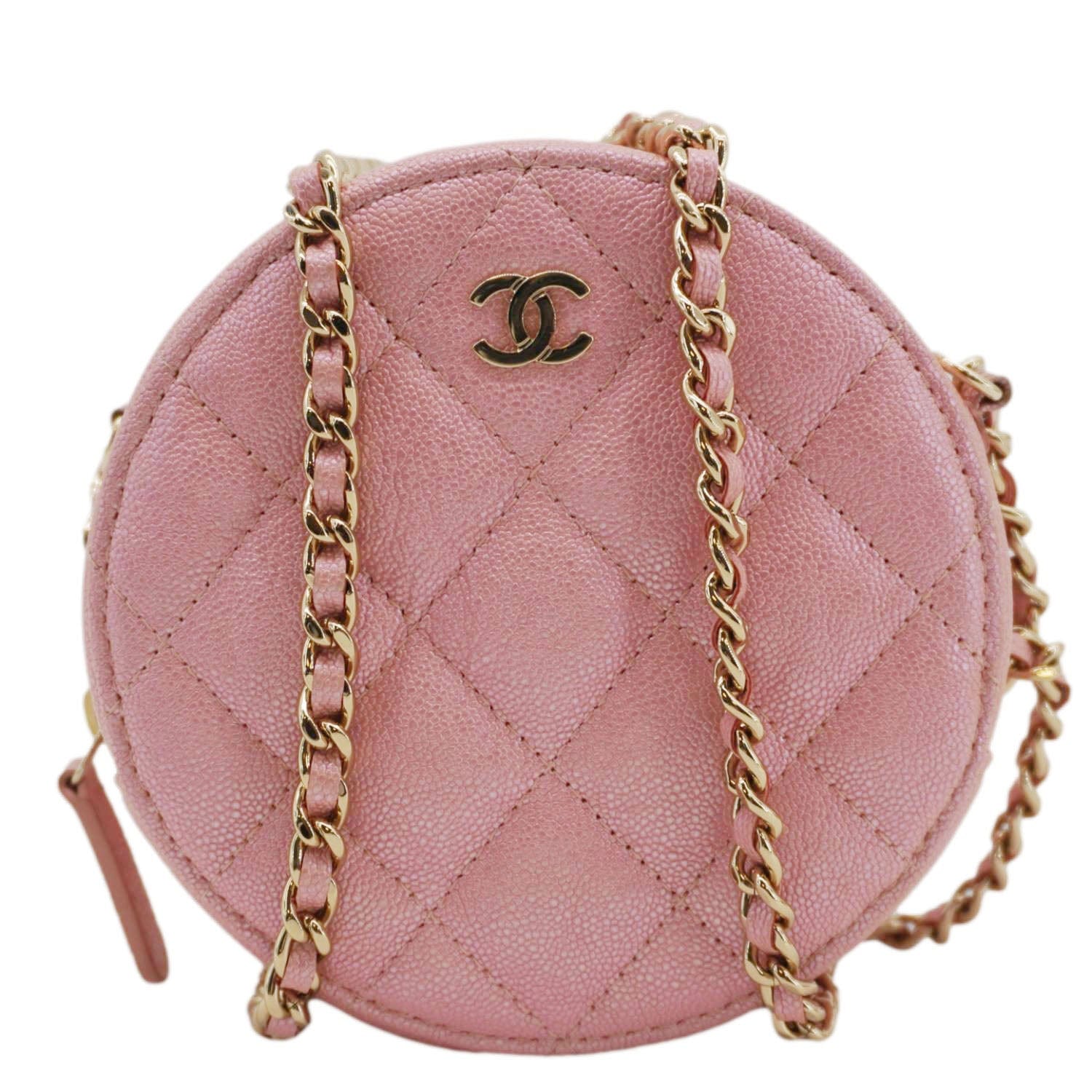Chanel Round Quilted Iridescent Caviar Leather Pink Travel Bag