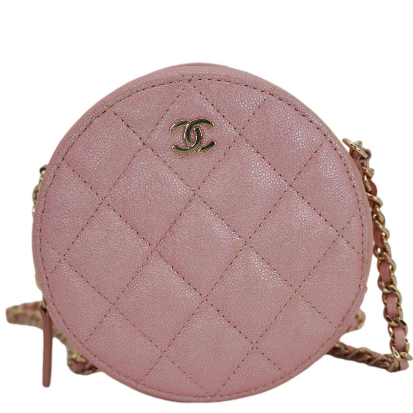 Chanel Round Quilted Iridescent Caviar Leather Pink Travel Bag