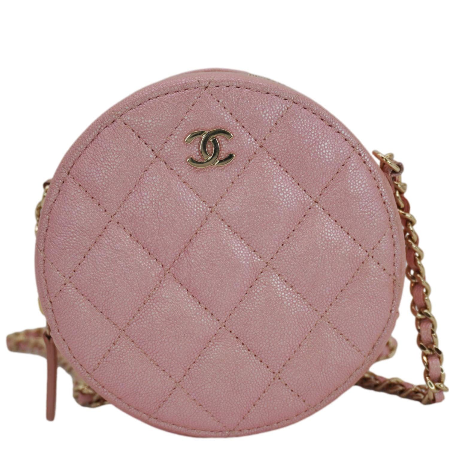 Chanel Round Quilted Iridescent Caviar Leather Pink Travel Bag