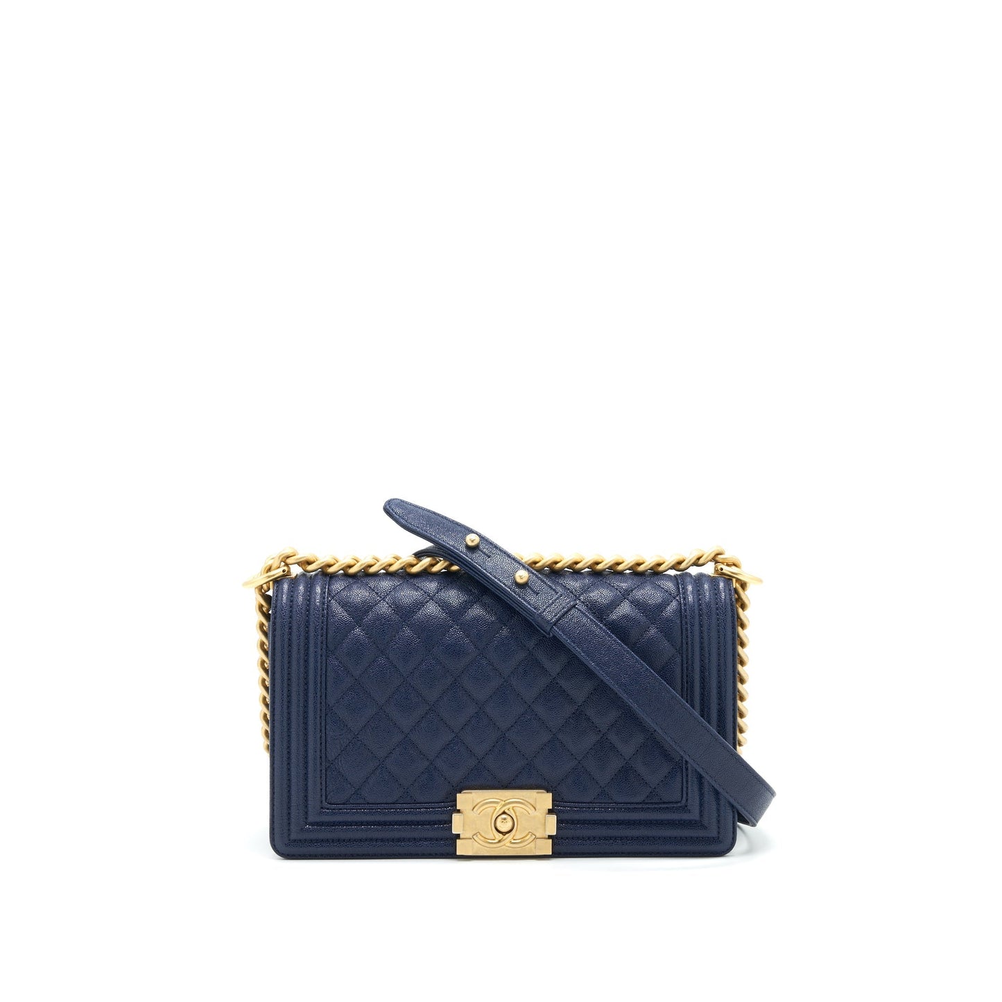 Chanel Boy Old Caviar Navy GHW Handbag
