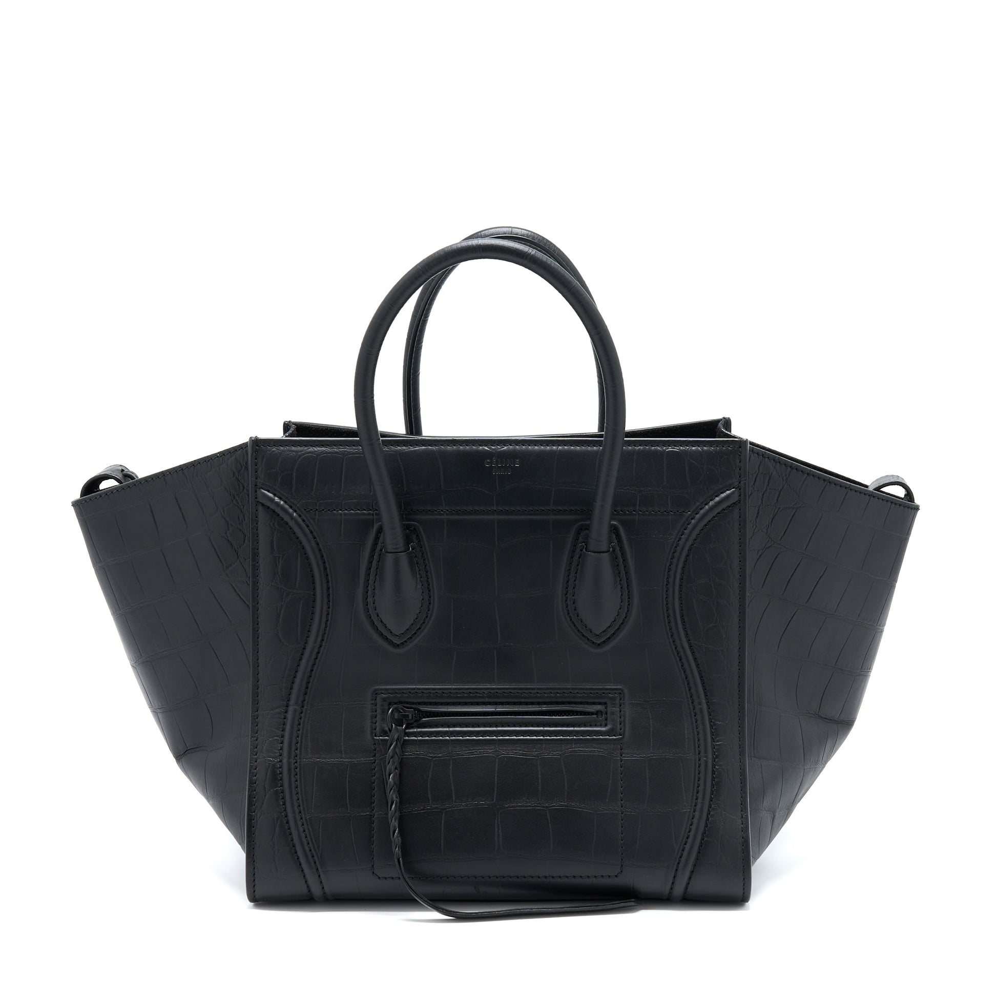 Celine Phantom Luggage Purse Crocodile Embossed Calfskin Handbag Black Large Travel Bag