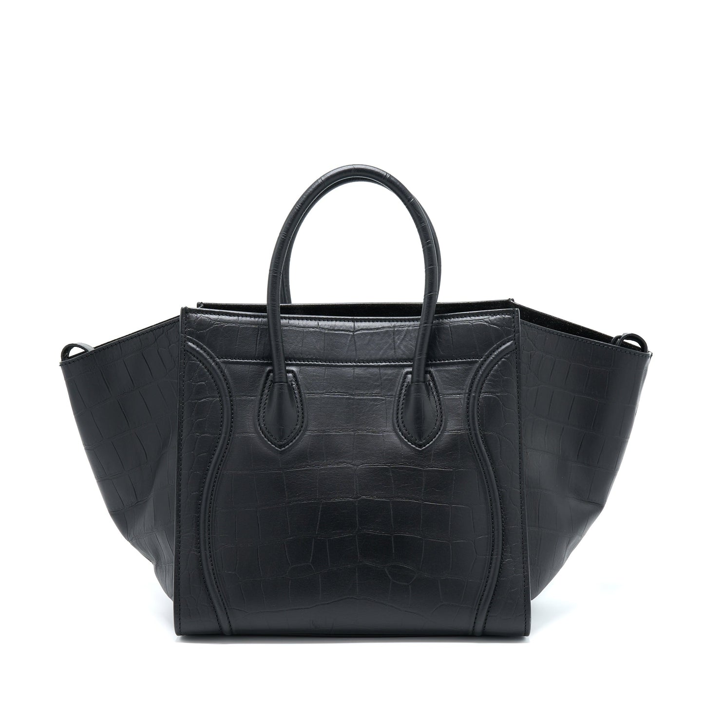 Celine Phantom Luggage Purse Crocodile Embossed Calfskin Handbag Black Large Travel Bag