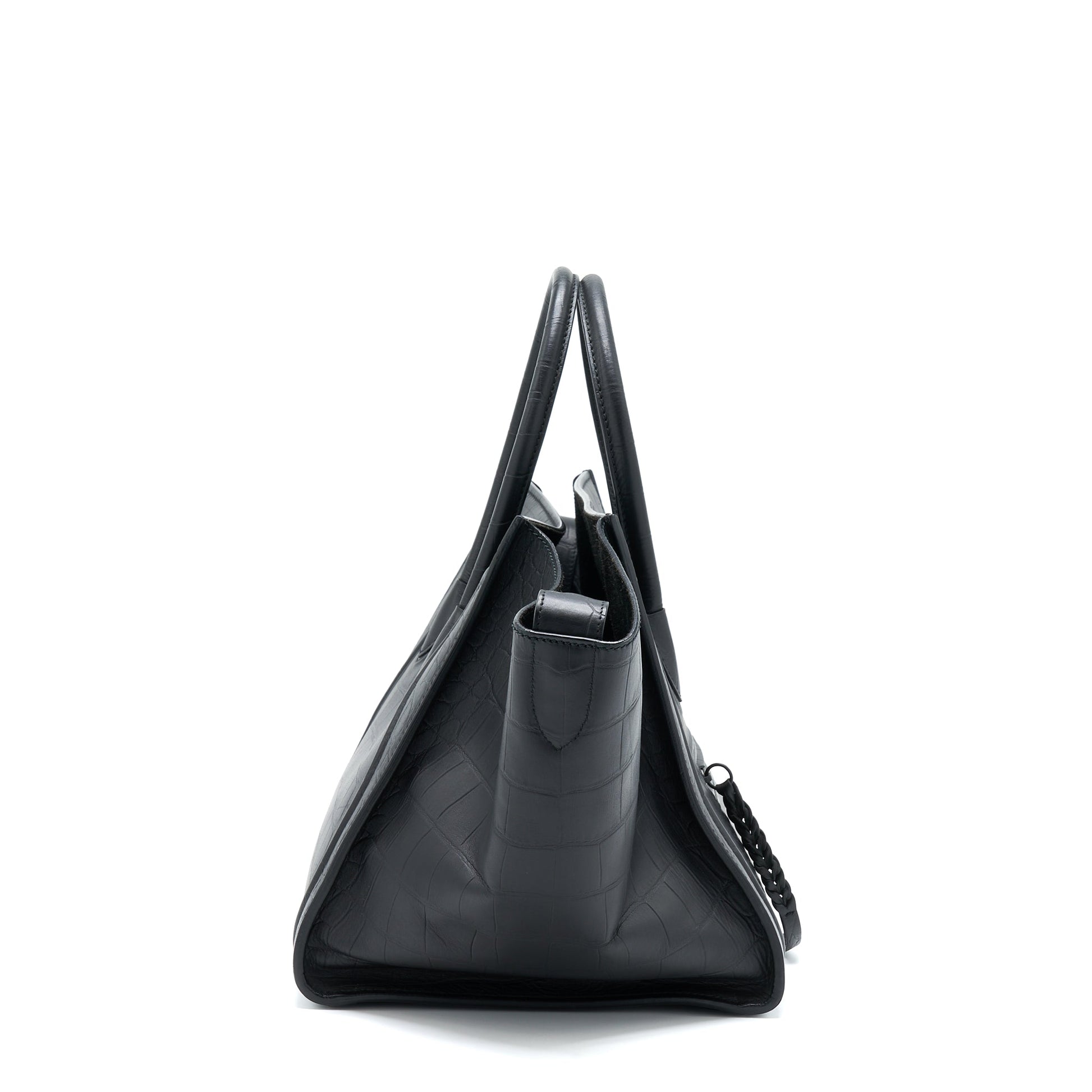 Celine Phantom Luggage Purse Crocodile Embossed Calfskin Handbag Black Large Travel Bag
