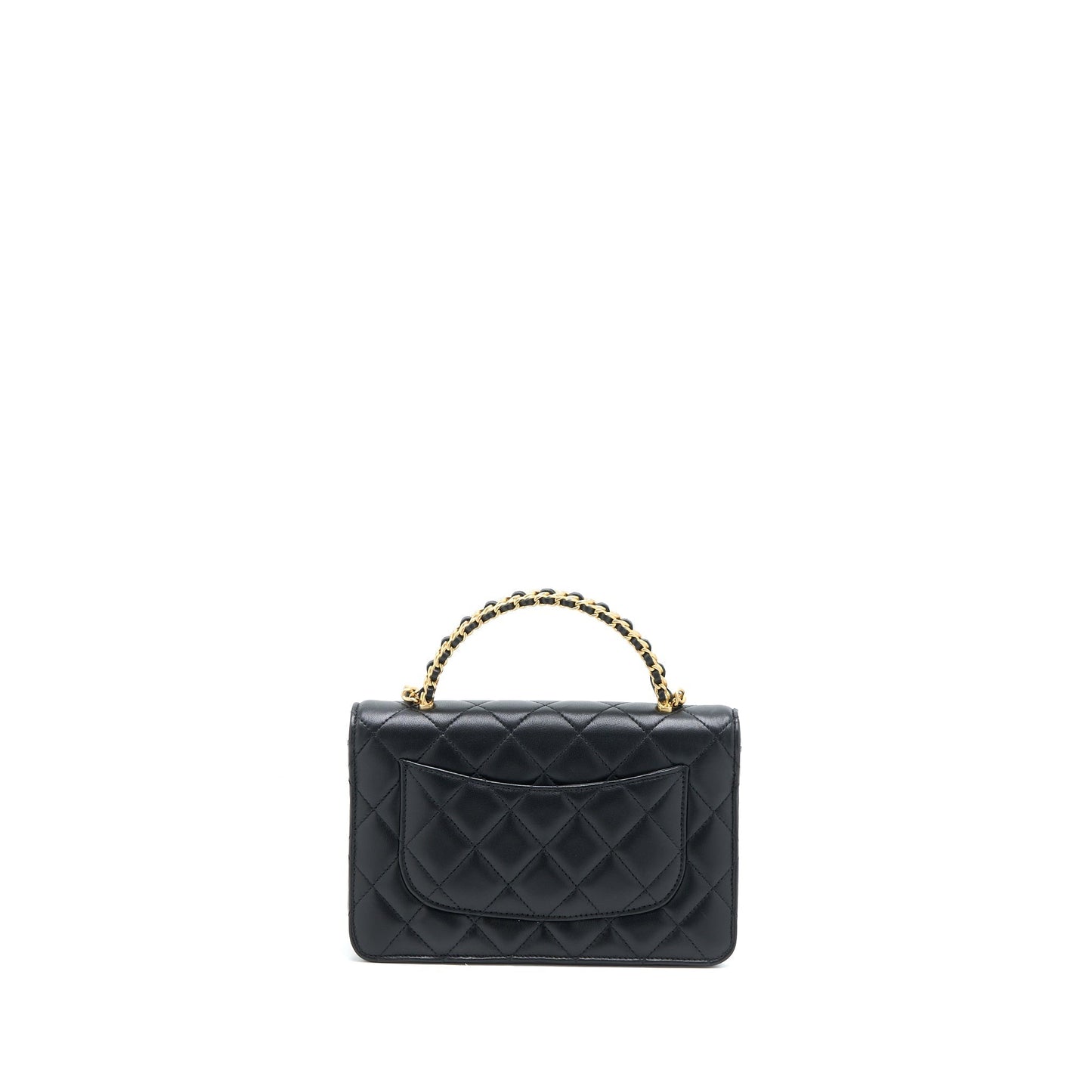 Chanel Detailed Top Handle on Lambskin GHW Black Wallet Case